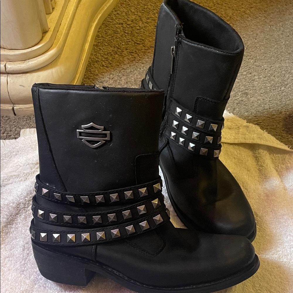 Harley-Davidson Women's Black Moto Boots with Silver Studs